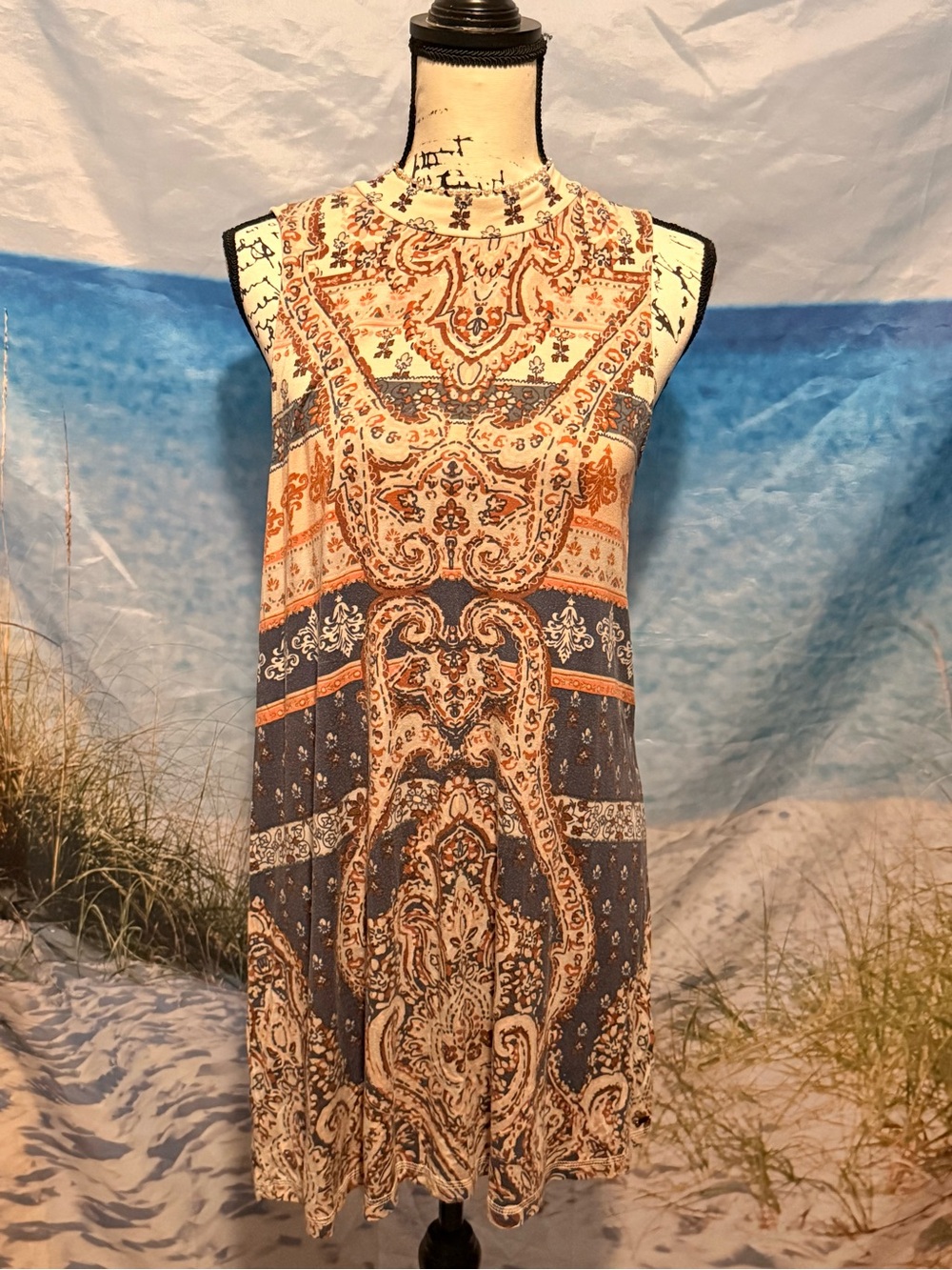 O'Neill Paisley Print Sleeveless Mini Dress in Navy and Rust Bohemian Western